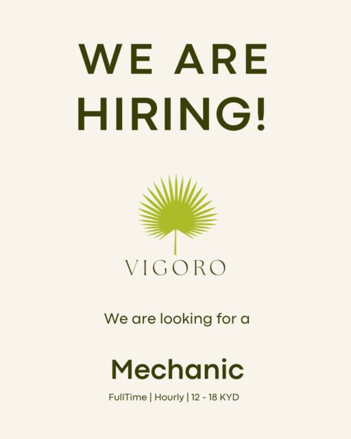 This full-time position includes daily maintenance and repairs of gas and diesel engines including heavy equipment, and small/large engine repairs - inclusive of lawn/gardening equipment. Responsible for placing all part orders & maintaining inventory, as well as updating vehicle logs and records.
• Driver’s license and clean police certificate are essential.
• Must work 6 days/week. M-F 7am - 4:30pm and Sat or Sun 7am – 1pm.
• Overtime and public holiday work may be required on occasion.
• $12-$18/hour. Wage is commensurate with experience.
• Standard benefits, annual bonus, plus discount on retail products and possible use of company vehicle.
• Must have at least 5+ years in repairs/maintenance (certification required).
• Need to work well with others as a 'team' player; take direction (reports directly to the owners); but use own initiative and solid judgement as situations dictate.
• The successful candidate will be prompt, honest, hard-working, reliable, efficient, and communicate effectively with management, other team members, and community members.
• Preference given to Caymanians, persons married to Caymanians, and RERC holders.
Only those candidates invited to interview will be contacted.
Apply with resume and cover letter to: tom.balon@vigoro.ky